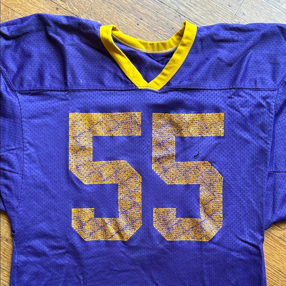 Vintage Russell Athletics Distressed Purple and Yellow Football Jersey